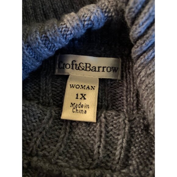 Cozy Croft & Barrow Size 1X Knit Sweater with Button Collar Cable Pattern Blue - Picture 3 of 12